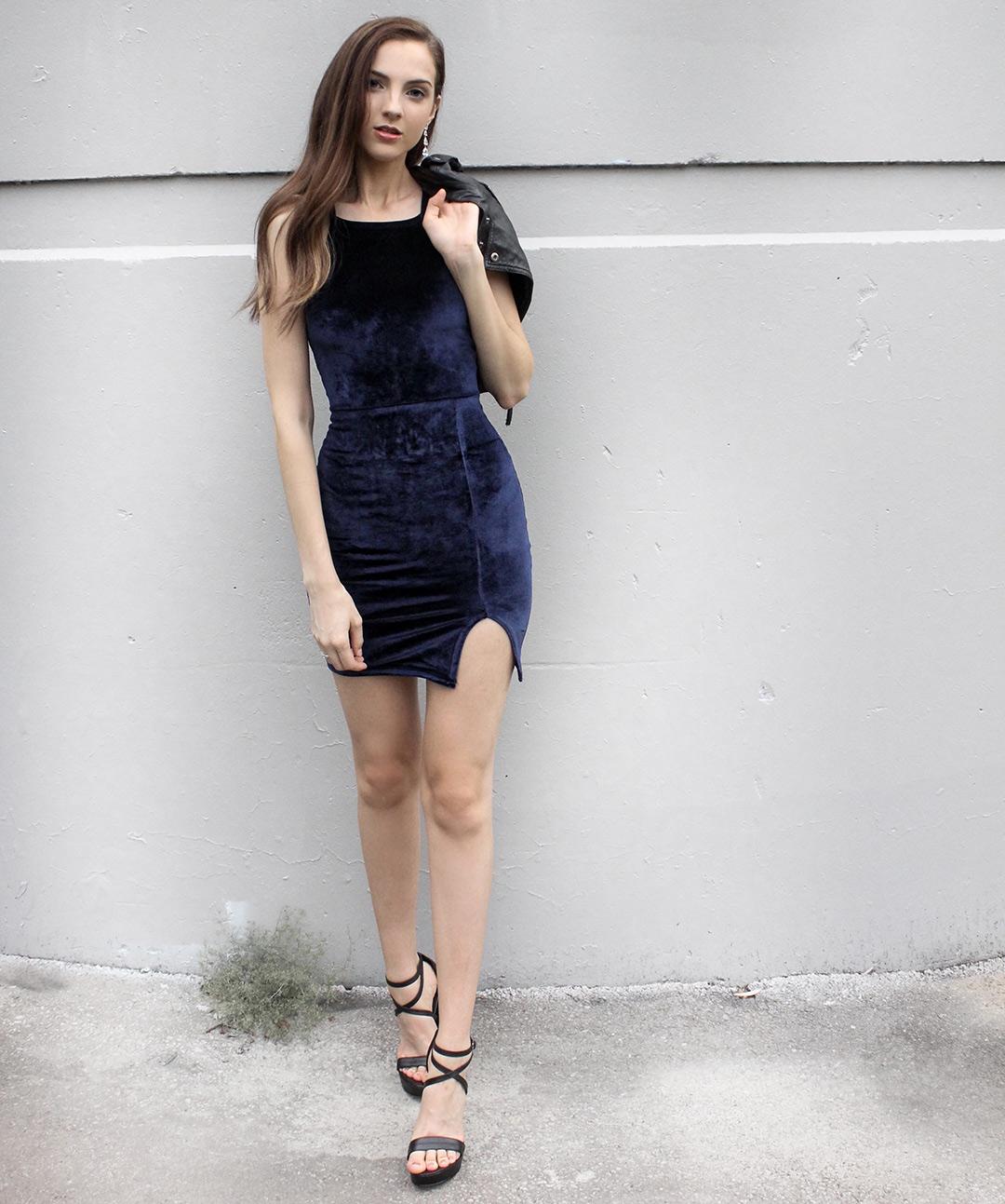 boohoo blue velvet dress